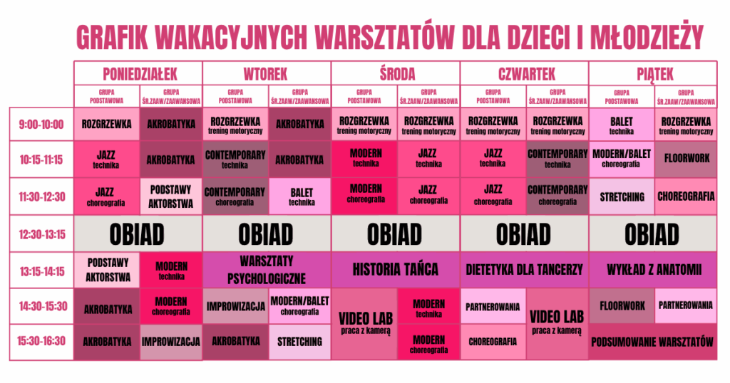 Grafik wkacyjnych warsztatów dla dzieci i młodzieży